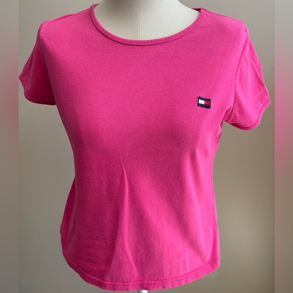 Tommy Hilfiger Hot Pink Short Sleeve Crew Neck Polo T-Shirt women's size Large - Picture 2 of 8